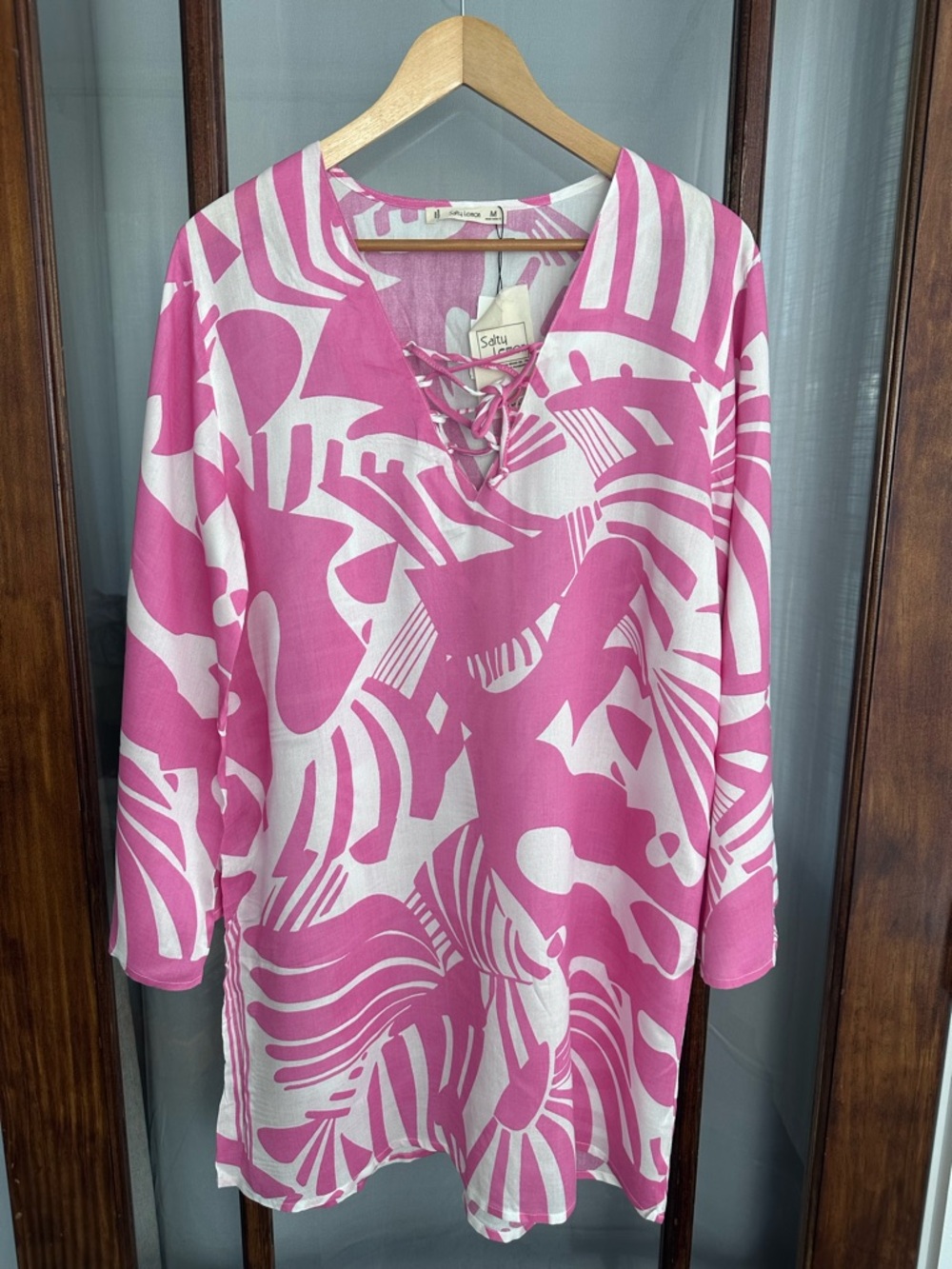 Salty Lemon Womens Medium Dress Coverup Pink Tropical Comfortable Breezy Beach